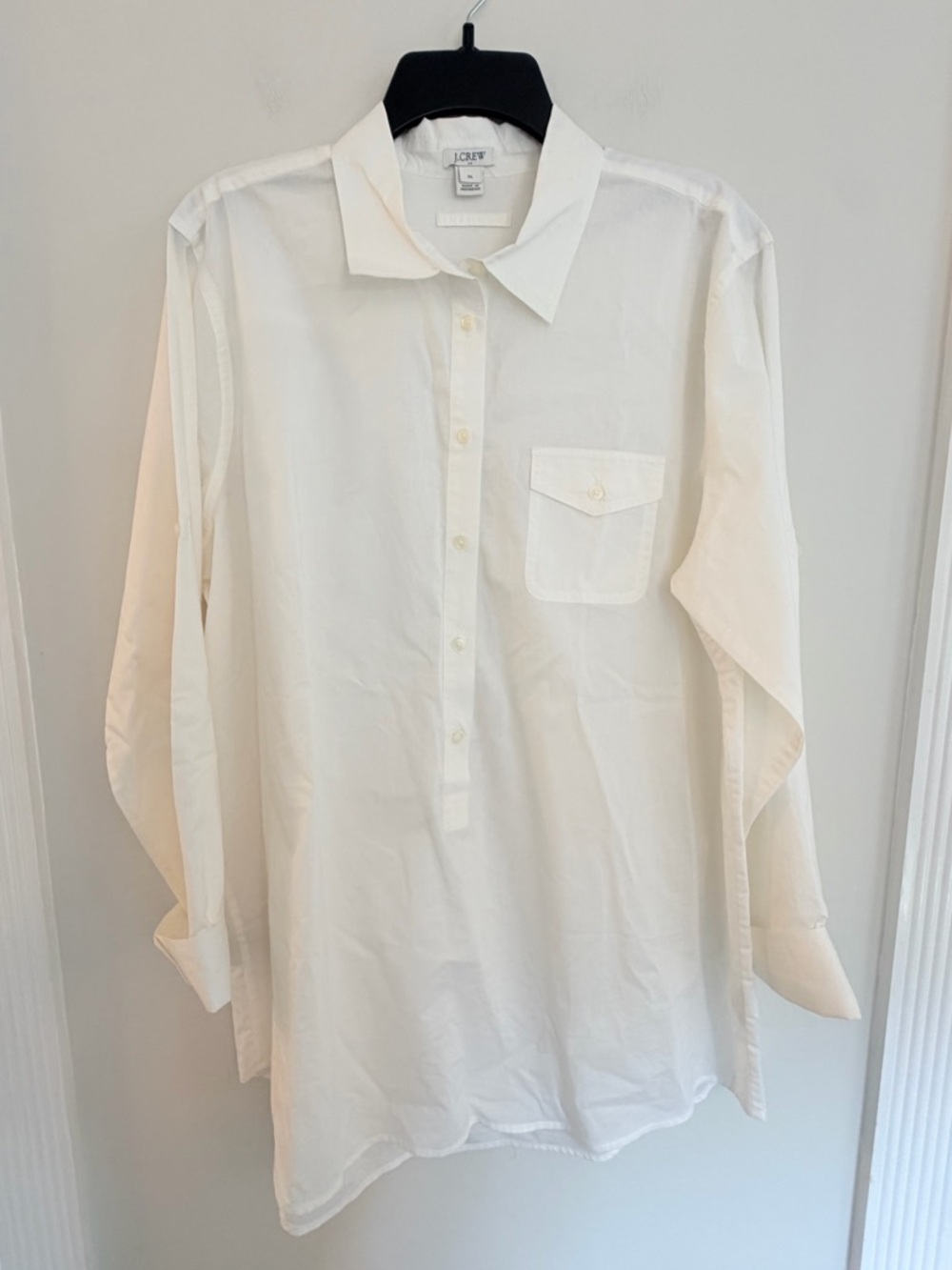 J. Crew White Cotton Popover Tunic Shirt Women’s XL Oversized Button Front